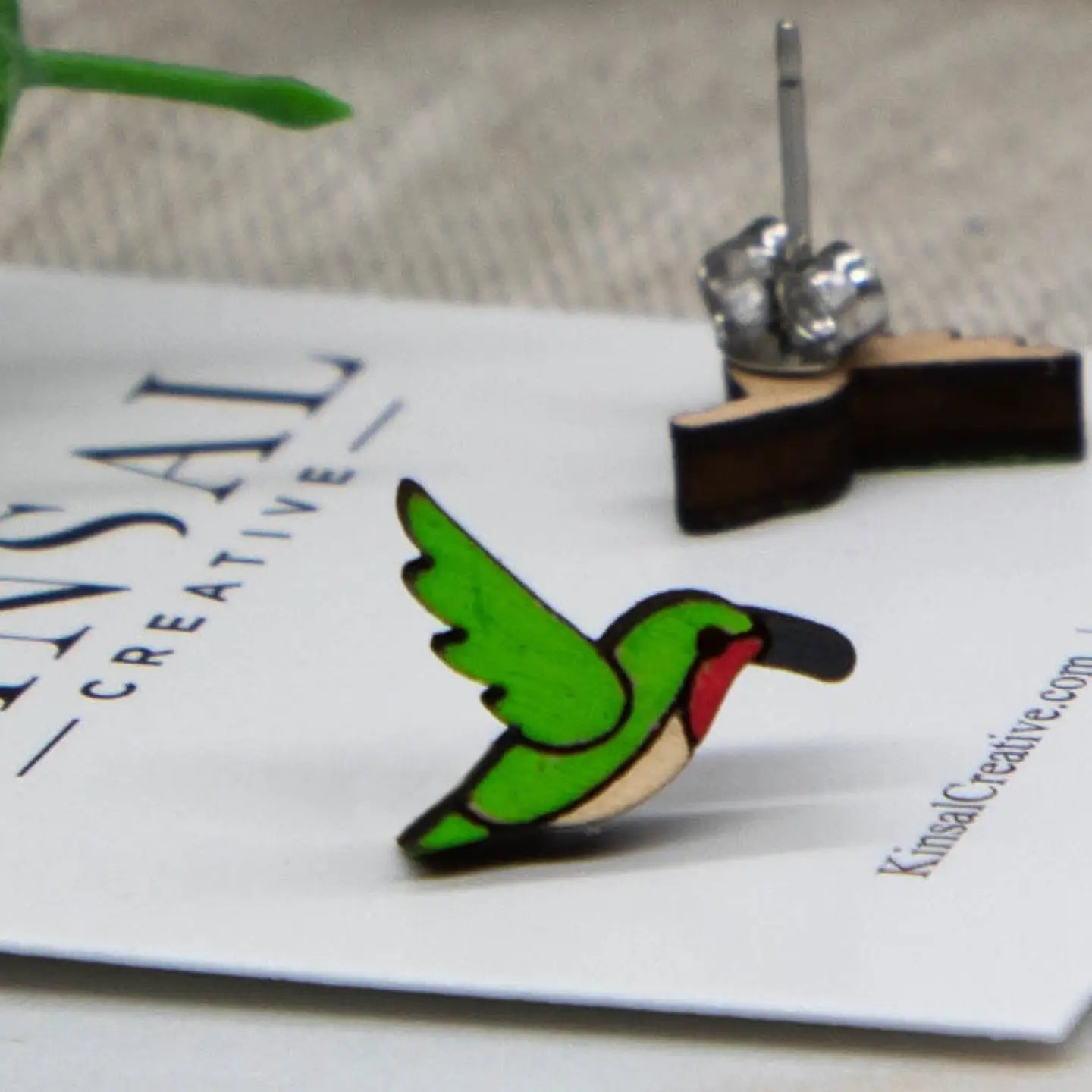 Wooden Hummingbird Earrings