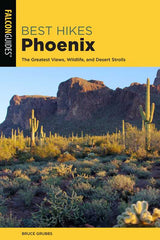 Best Hikes Phoenix book cover with desert landscape and tall cacti.