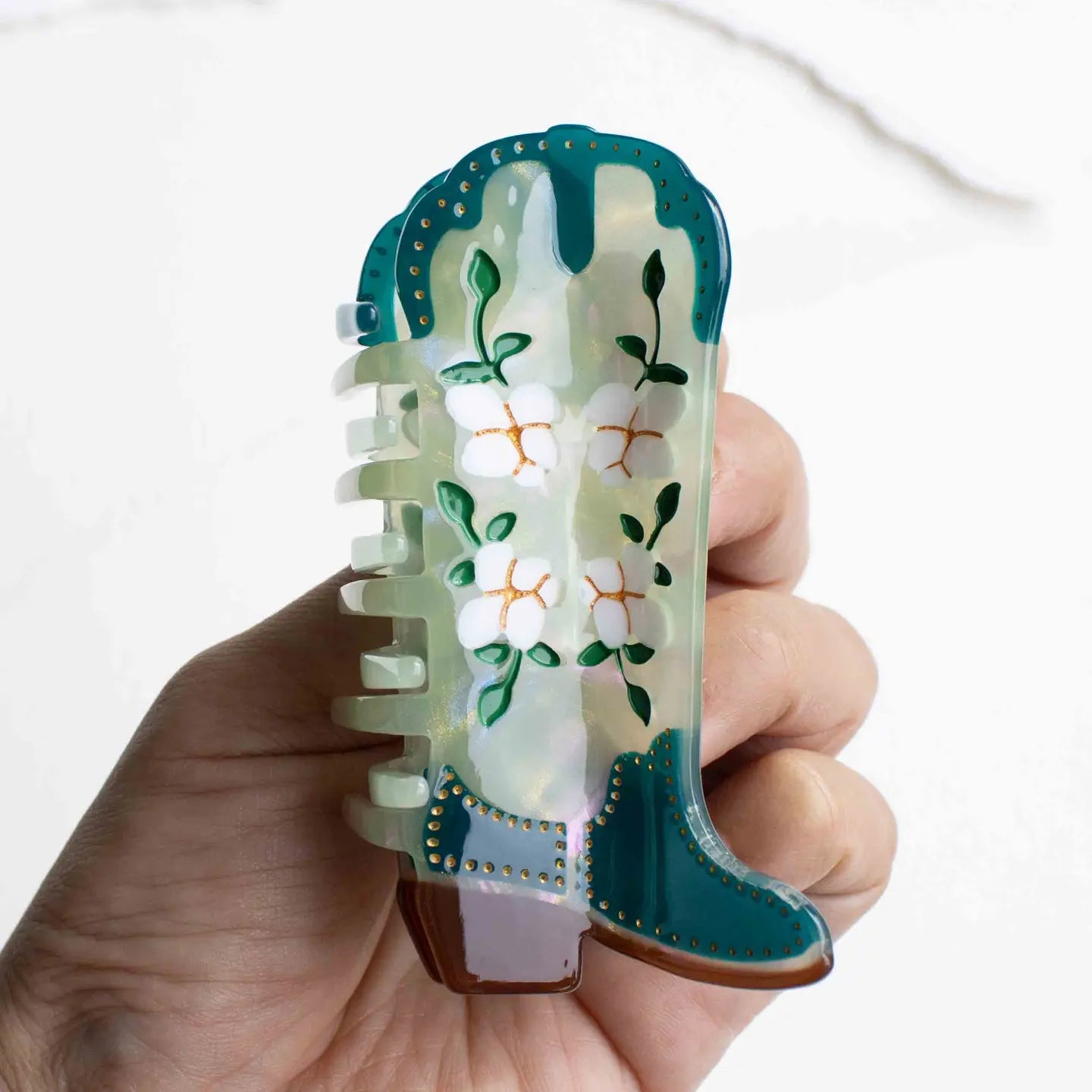 Floral Cowboy Boot Claw Clip