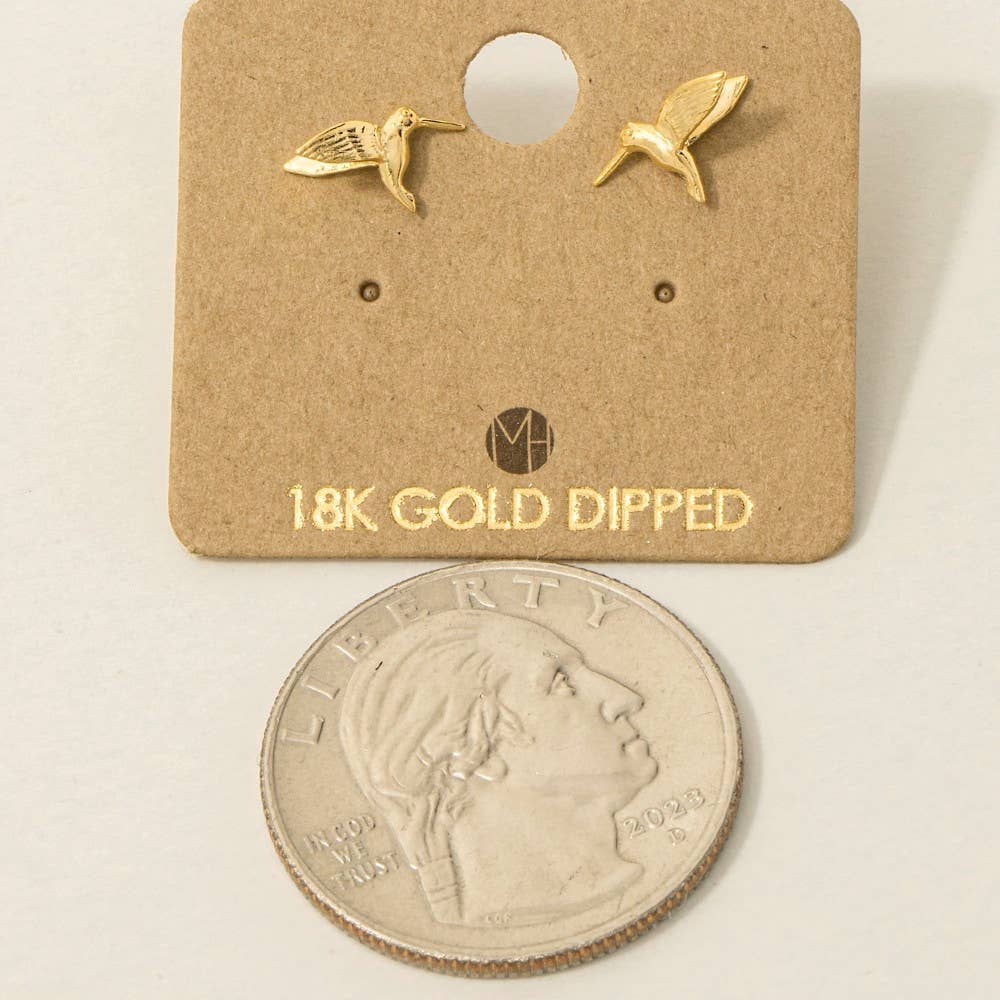 Gold Dipped Humming Bird Stud Earrings