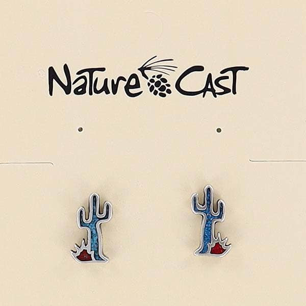 Turquoise Inlay Desert Cactus Studs