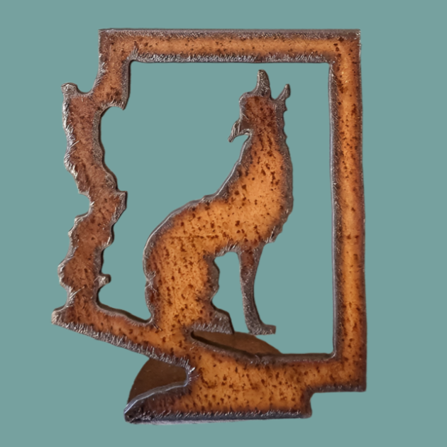 Arizona Outline with Coyote Rustic Metal Cutout Standee