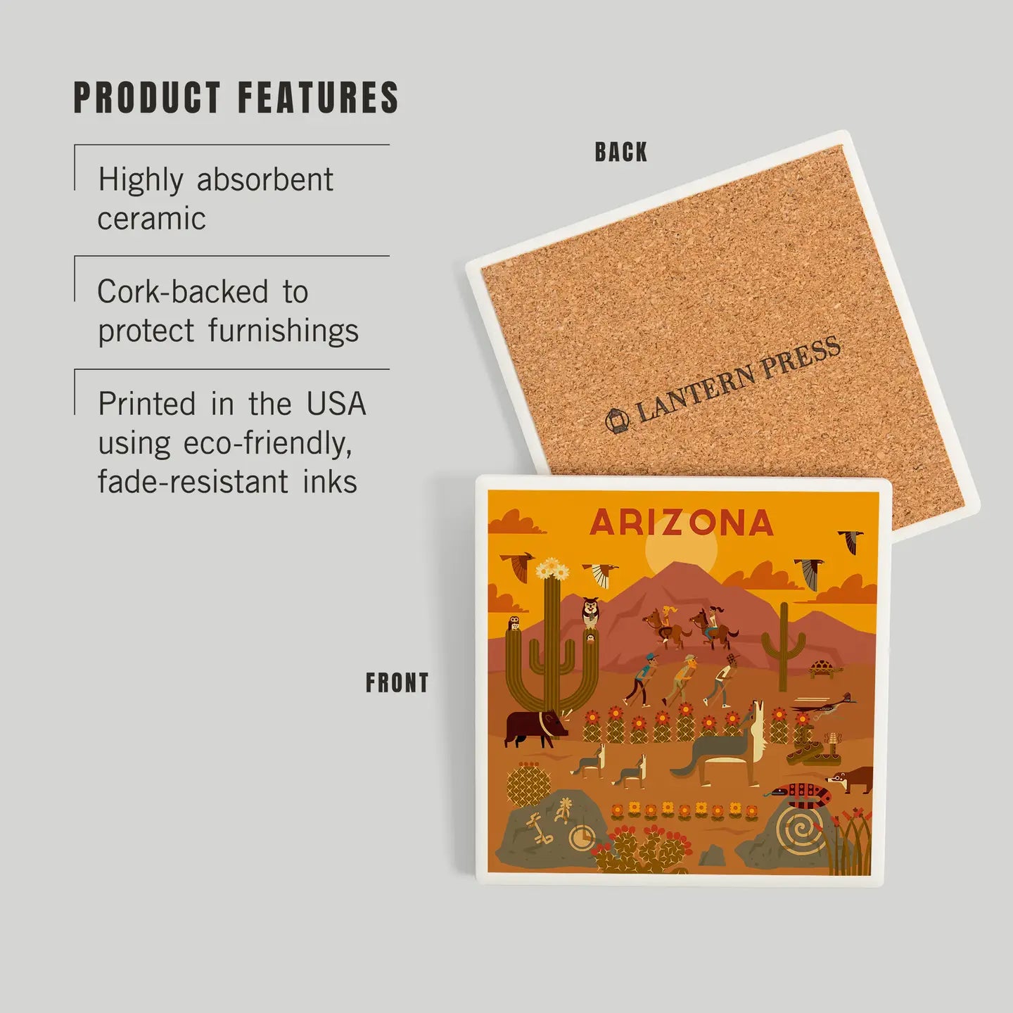 Arizona Retro Route 66 Geometric Ceramic Coaster