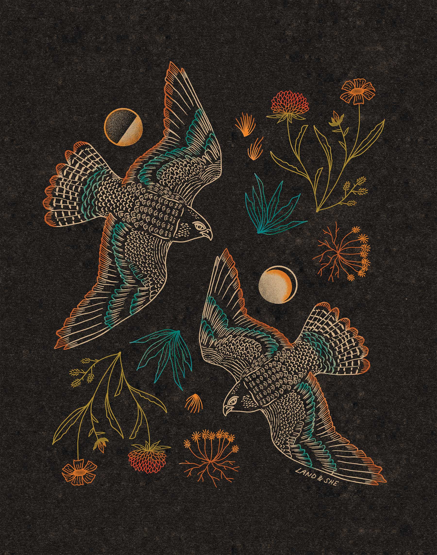 Falcons and Foliage Print 8 x 10