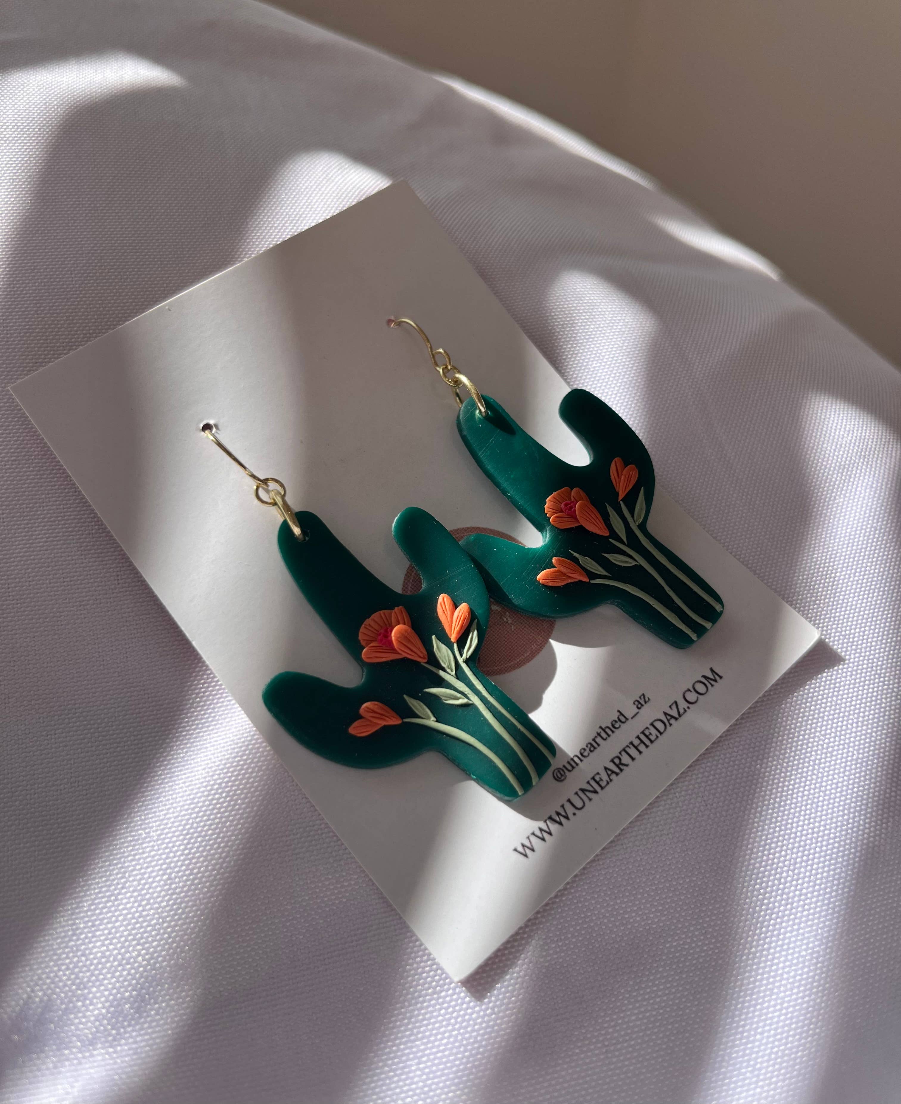 Desert Poppies Saguaro Dangle Earrings