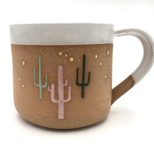 Cactus & Stars Wheel Thrown Mug