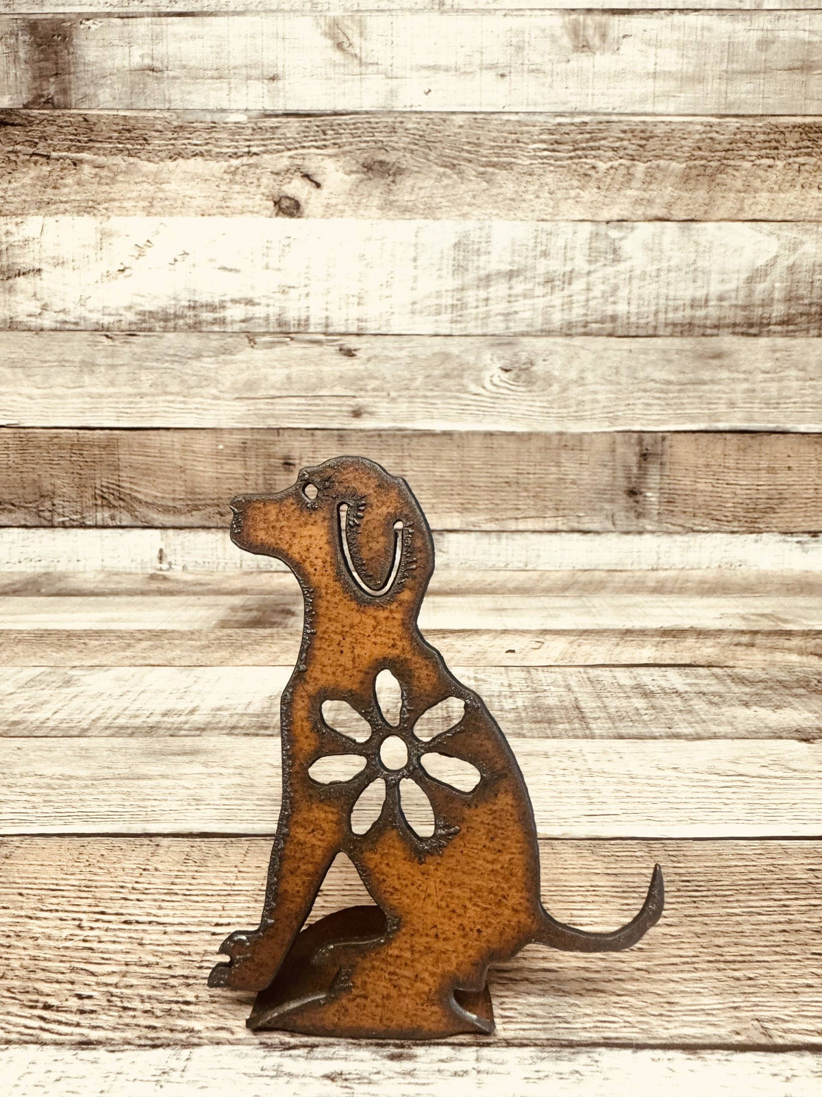 Dog Floral Rustic Metal Cutout Figurine