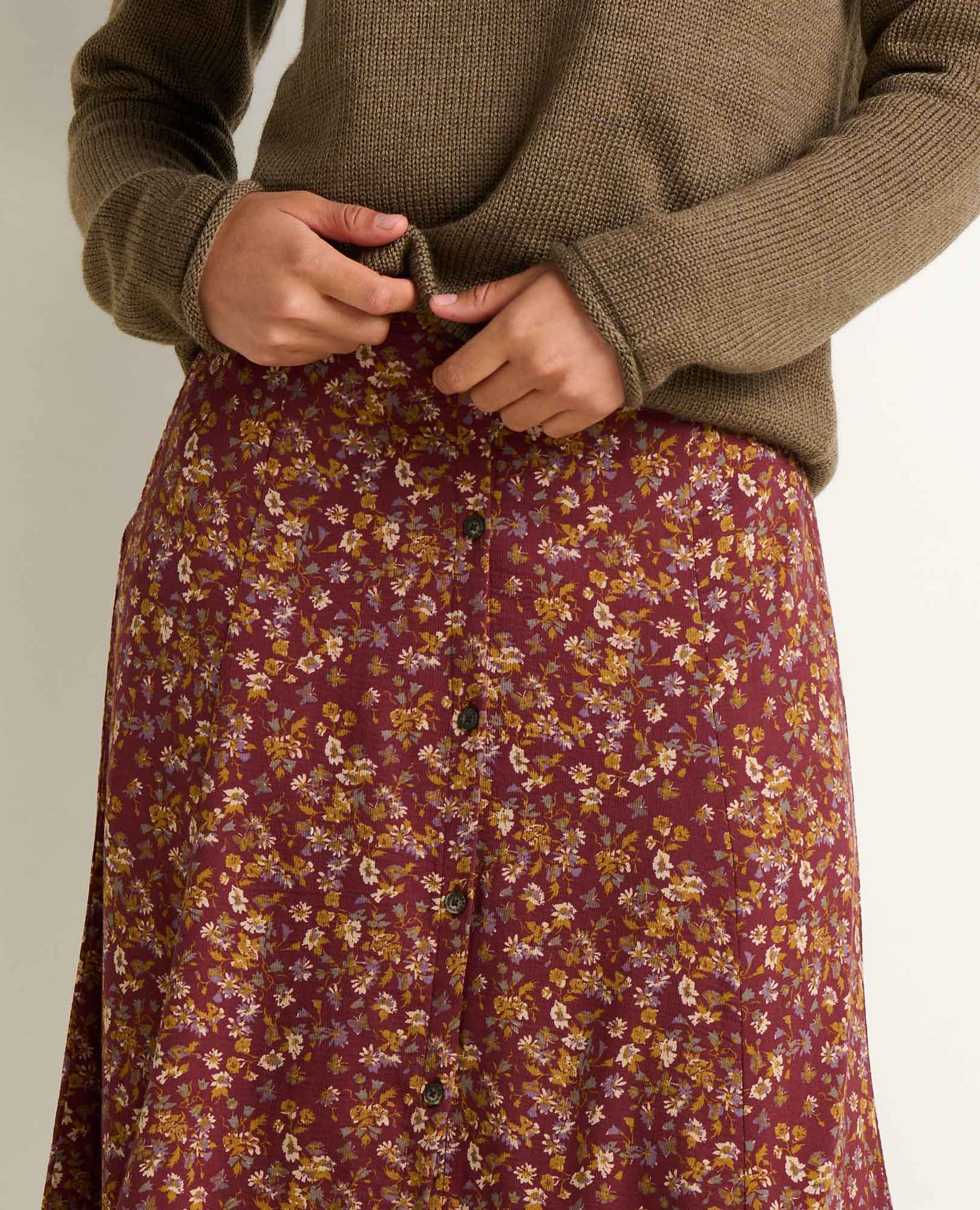 Manzana Paneled Midi Skirt - Malbec Print