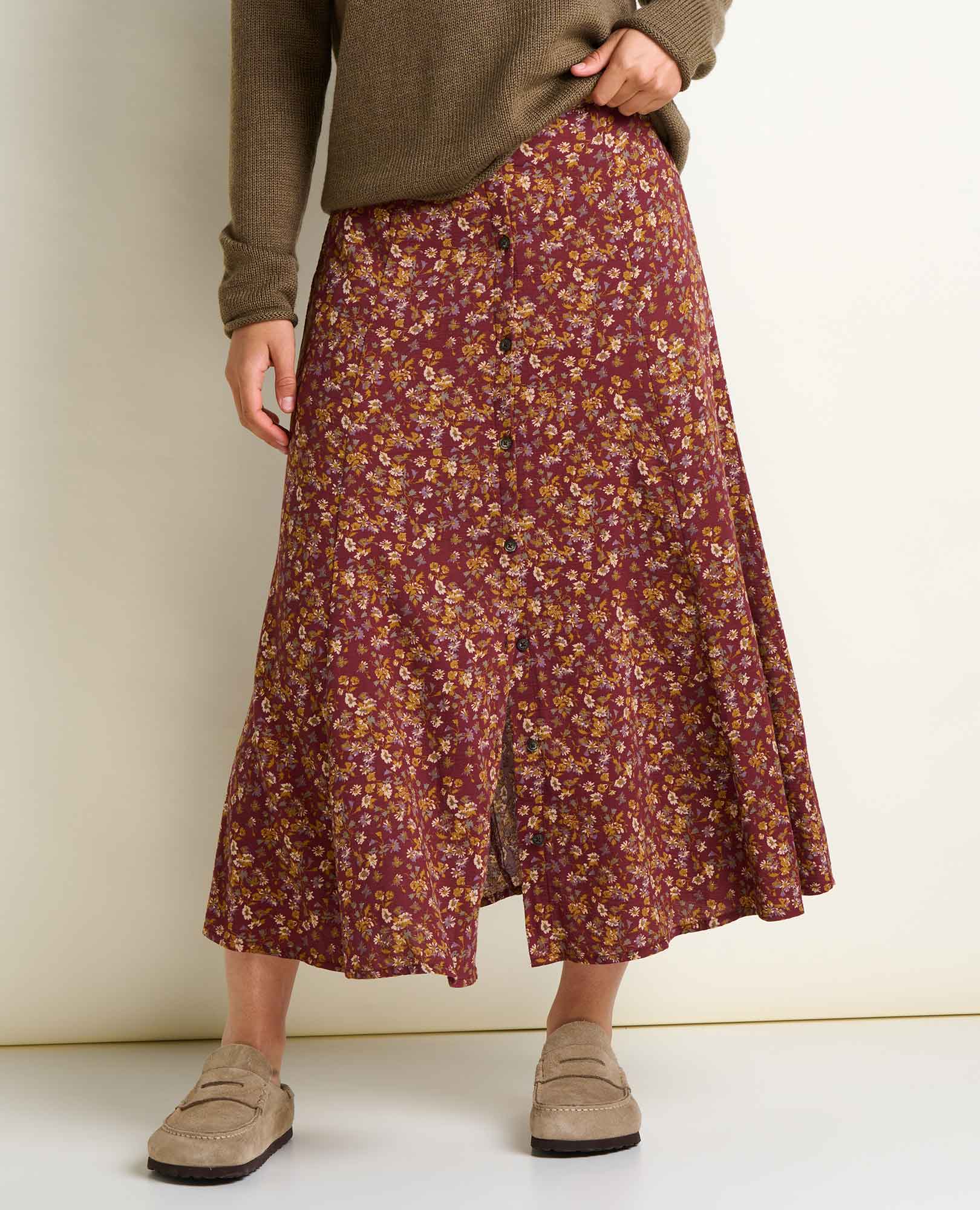 Manzana Paneled Midi Skirt - Malbec Print