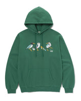 Parks Project X Audubon hoodie in green with a row of colorful bird illustrations printed across the chest.
