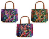 Embroidered Floral Hummingbird 2 Large Suede Purse Tote Bag