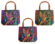 Embroidered Floral Hummingbird 2 Large Suede Purse Tote Bag