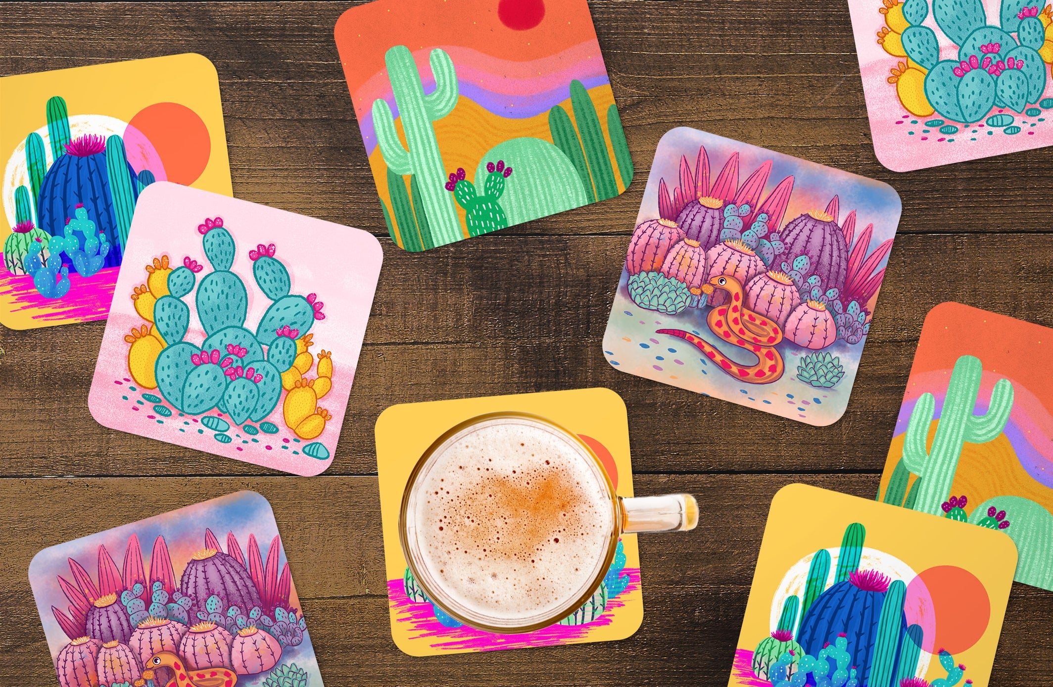 Coaster Set - Desert Landscapes - Cactus - Cacti