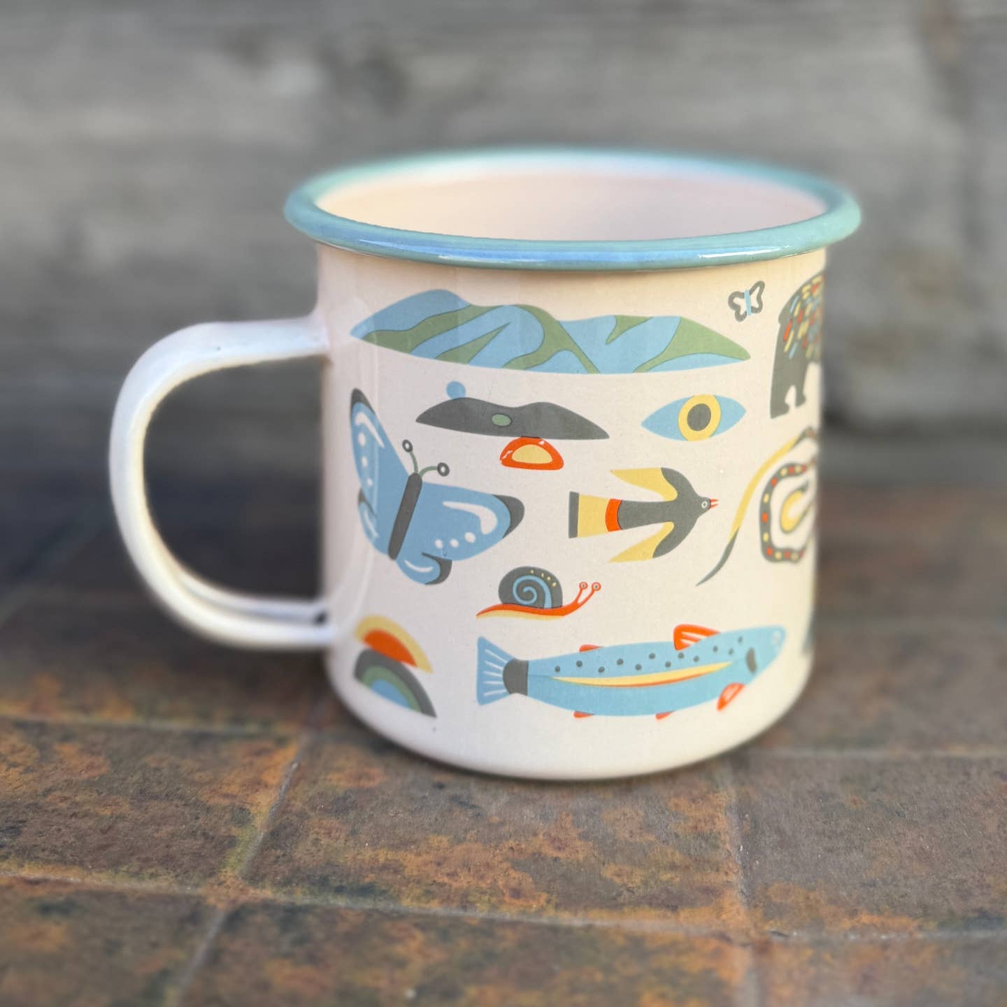 Mountain Stream Flora & Fauna Enamel Mug