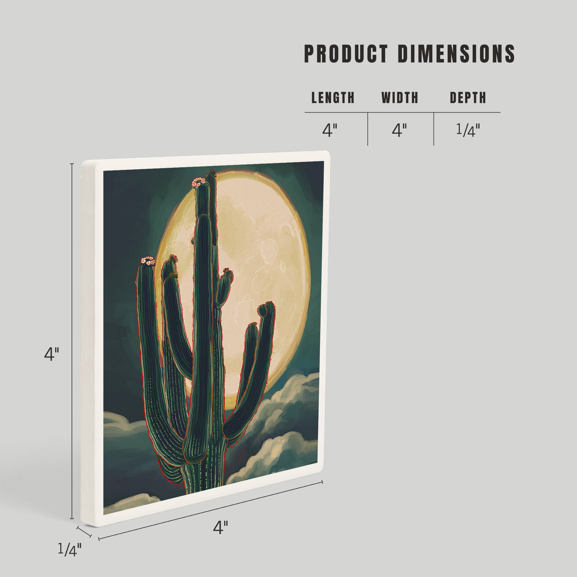 Cactus & Full Moon Ceramic Coaster