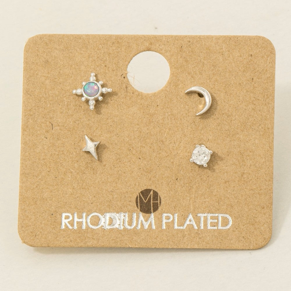 Star and Moon Stud Earrings Set