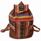 Baja Backpack in red clay tones with vibrant woven stripes and front pocket