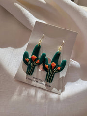 Desert Poppies Saguaro Dangle Earrings