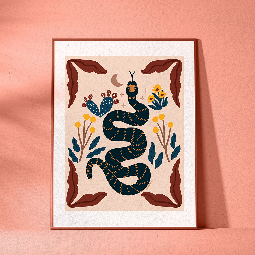 Desert Snake Folk Art Print