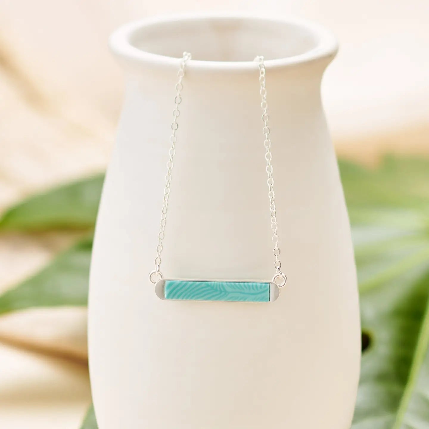 Maui Blue Mini Reversible Bar Necklace - Horizontal
