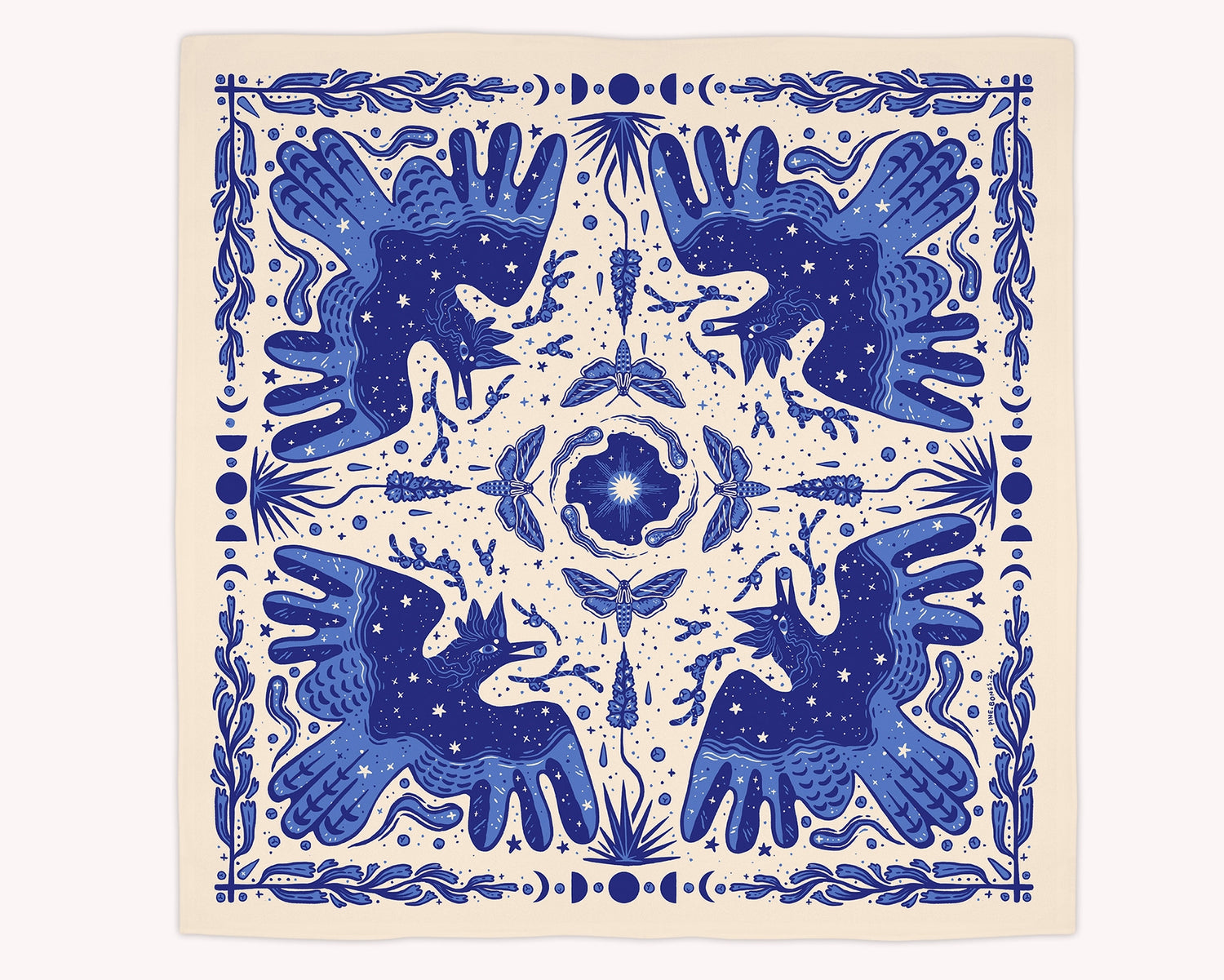Steller’s Jay & Moths – Eco-Friendly Cotton Bandana