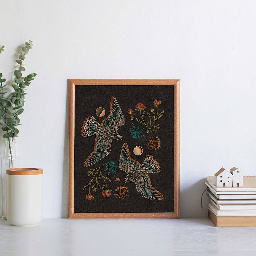 Falcons and Foliage Print 8 x 10