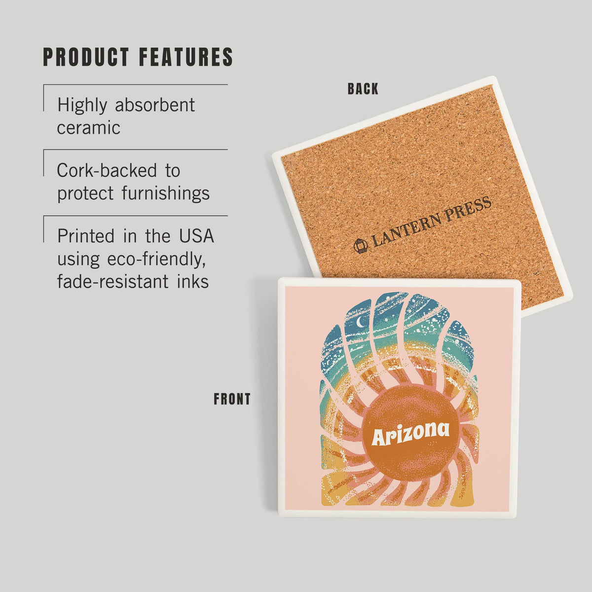 Retro Sunburst Arizona Ceramic Coaster