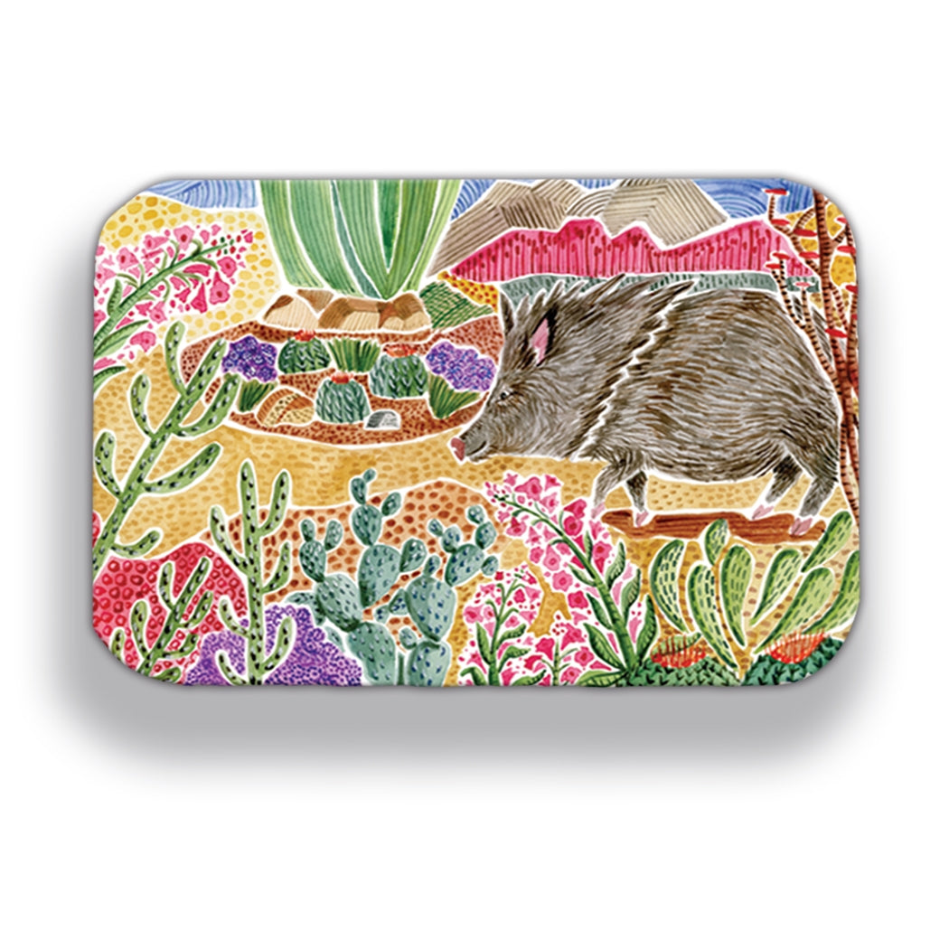 Javelina Desert Scene Wood Magnet