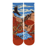 Grand Canyon Views men's socks with canyon scene blue sky an eagle and a coiled snake with orange toes