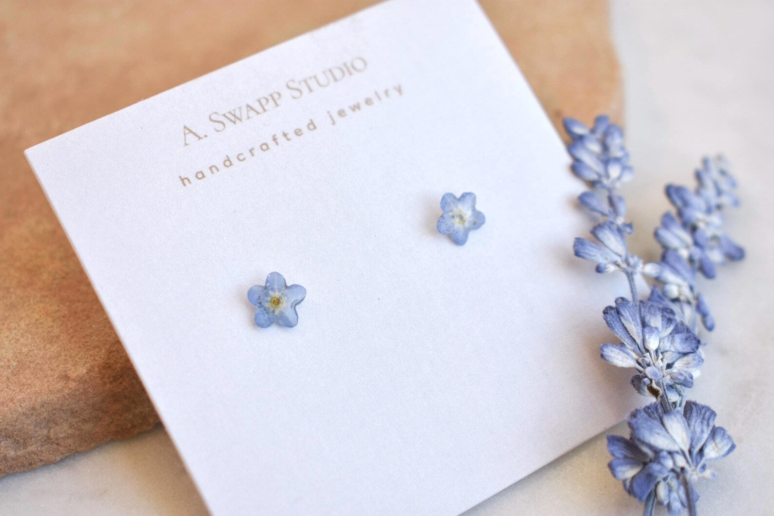 Real Forget Me Not Flower Handmade Stud Earrings