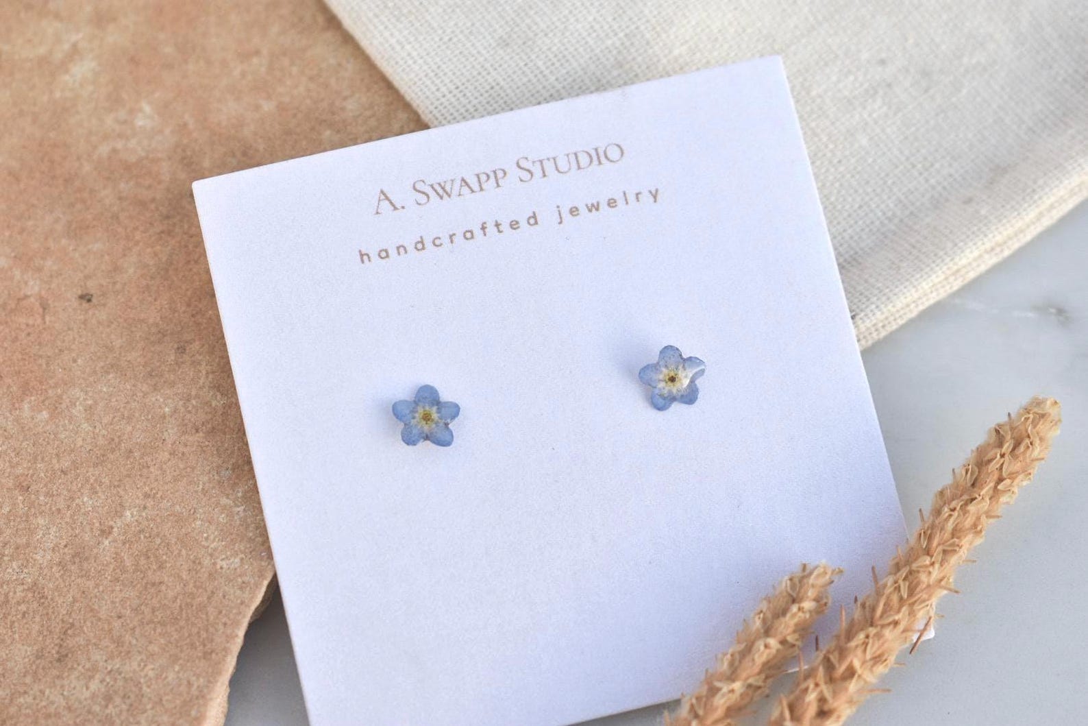 Real Forget Me Not Flower Handmade Stud Earrings