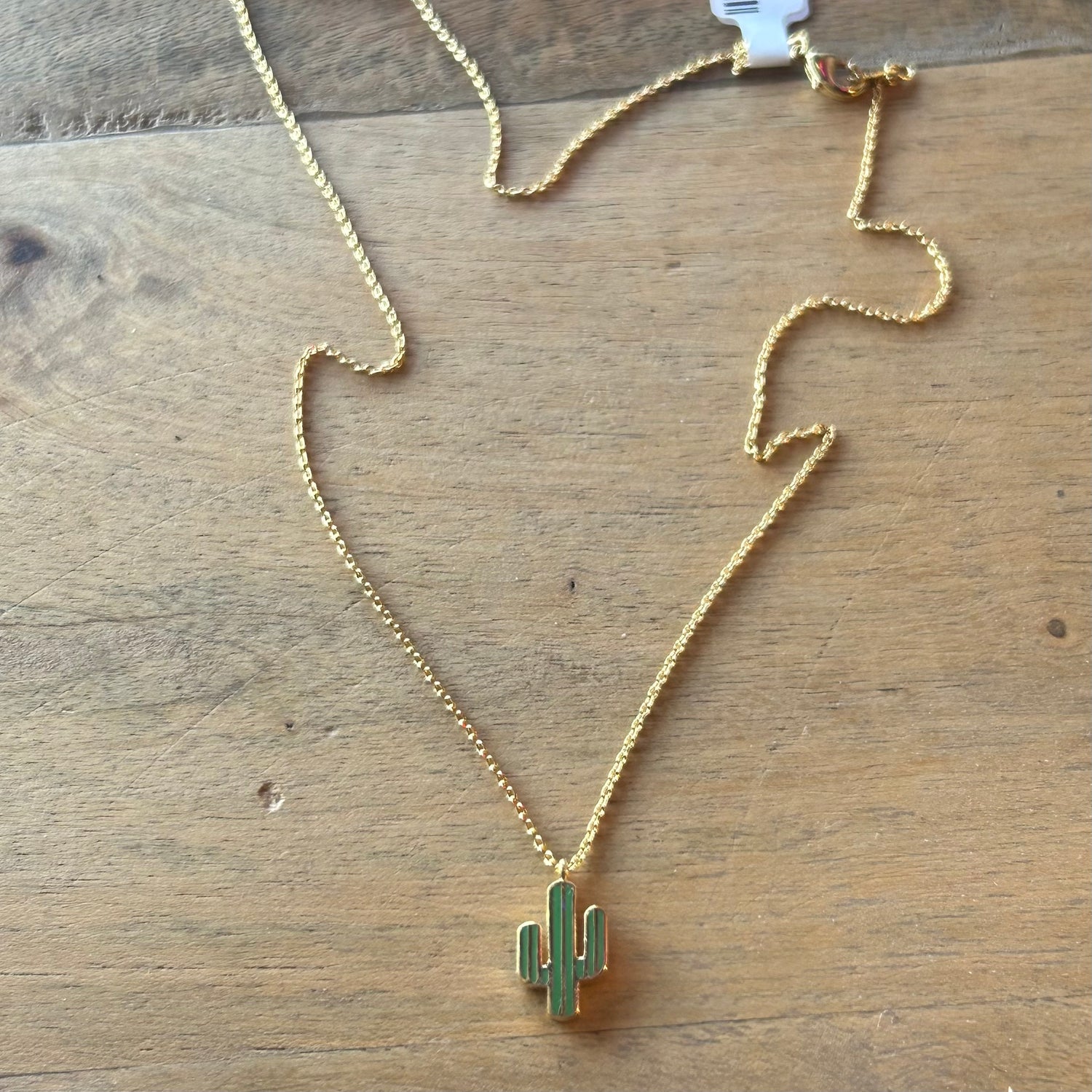 Gold Dipped Enameled Cactus Pendant Necklace