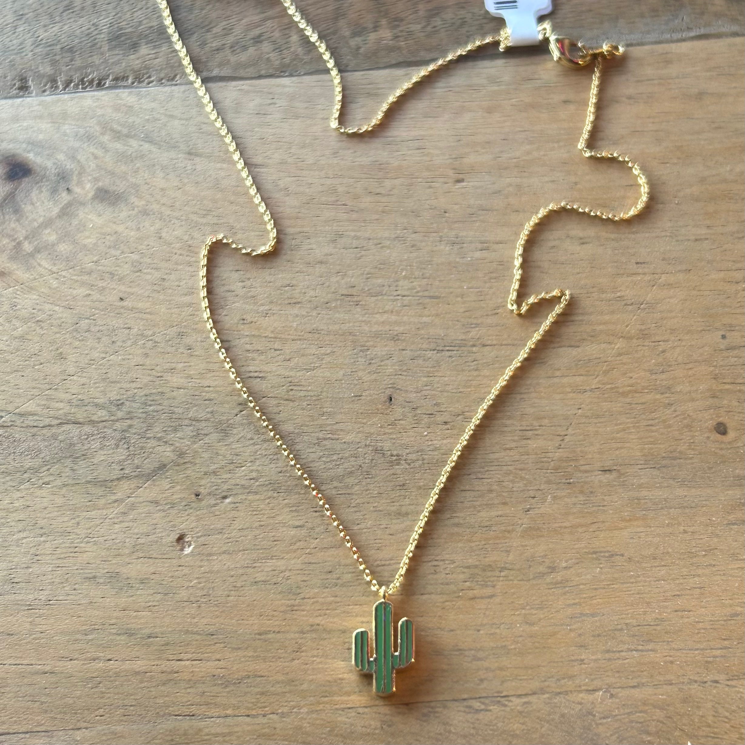 Dainty Striped Cactus Enameled Pendant Necklace