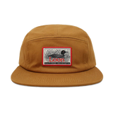Tan Loon Lake Camp Flatbrim Hat with a rectangular patch showing a loon.