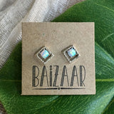 Silver Geometric and Opal Stud Earrings