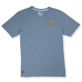 Blue Slub Pima Pocket Tee with a sunburst embroidery above the chest pocket