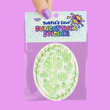 Cactus Suncatcher Sticker in pastel packaging with a green cactus illustration