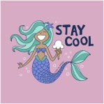 Front view of a lavender Stay Cool Mermaid toddler tee showing a smiling mermaid and the STAY COOL graphic.