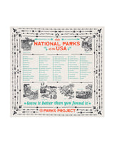 White National Parks Naturalist bandana with vintage National Parks of the USA design and decorative border.