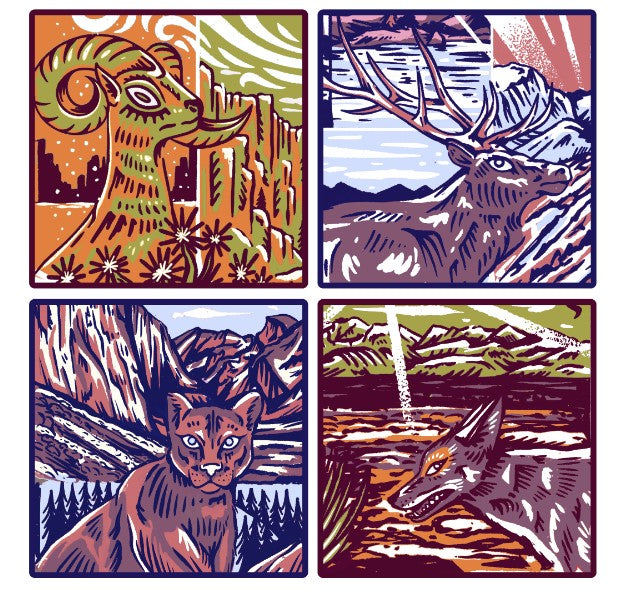 National Park Wildlife Ceramic Coaster Set of 4