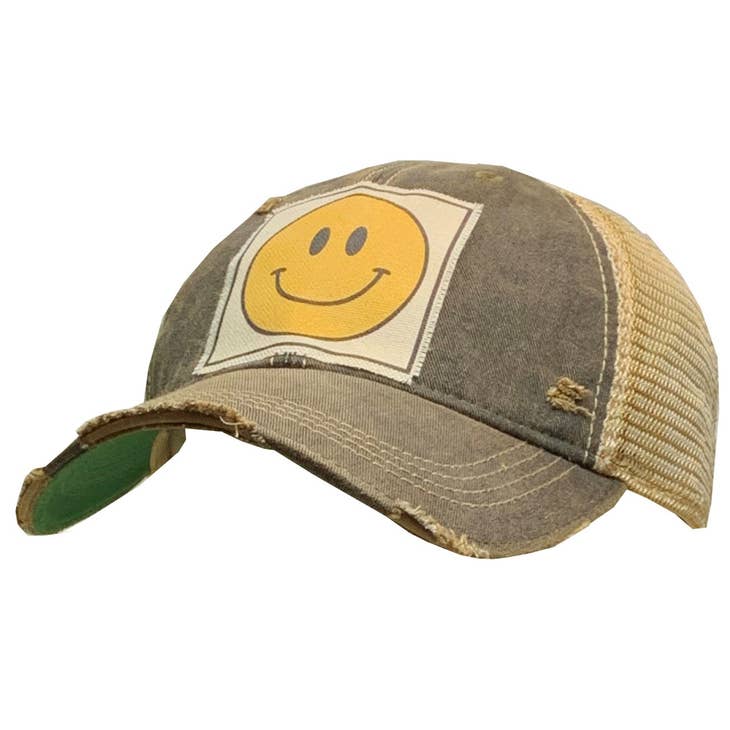 Happy Face Distressed Trucker Hat