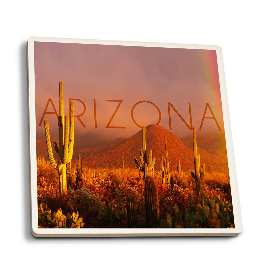 Arizona Saguaro Cactus & Rainbow Photograph Coaster