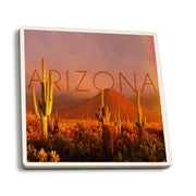 Arizona Saguaro Cactus & Rainbow Photograph Coaster