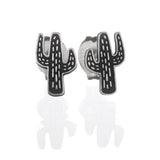 Cactus stud earrings with black enamel and white dotted detailing