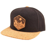 Moonlit Mesa Cork Flatbrim hat with black crown and cork brim, desert night patch.