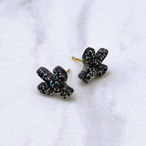 Black glitter cactus stud earrings with gold posts
