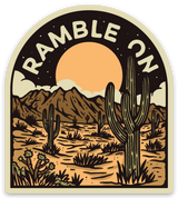 Desert landscape sticker featuring cacti, mountains and a setting sun