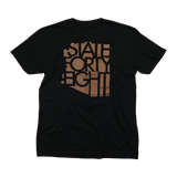 State Forty Eight tee in black with copper foil graphic text across the chest