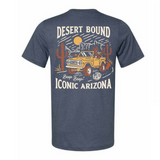Back view of Iconic Arizona Desert Bound Tee with a vintage jeep and desert scene