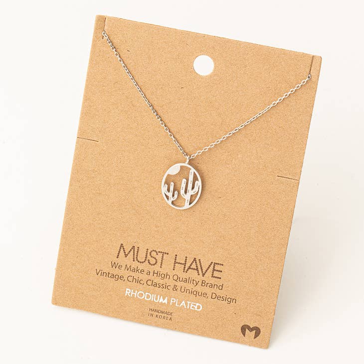 Cactus Coin Pendant Necklace